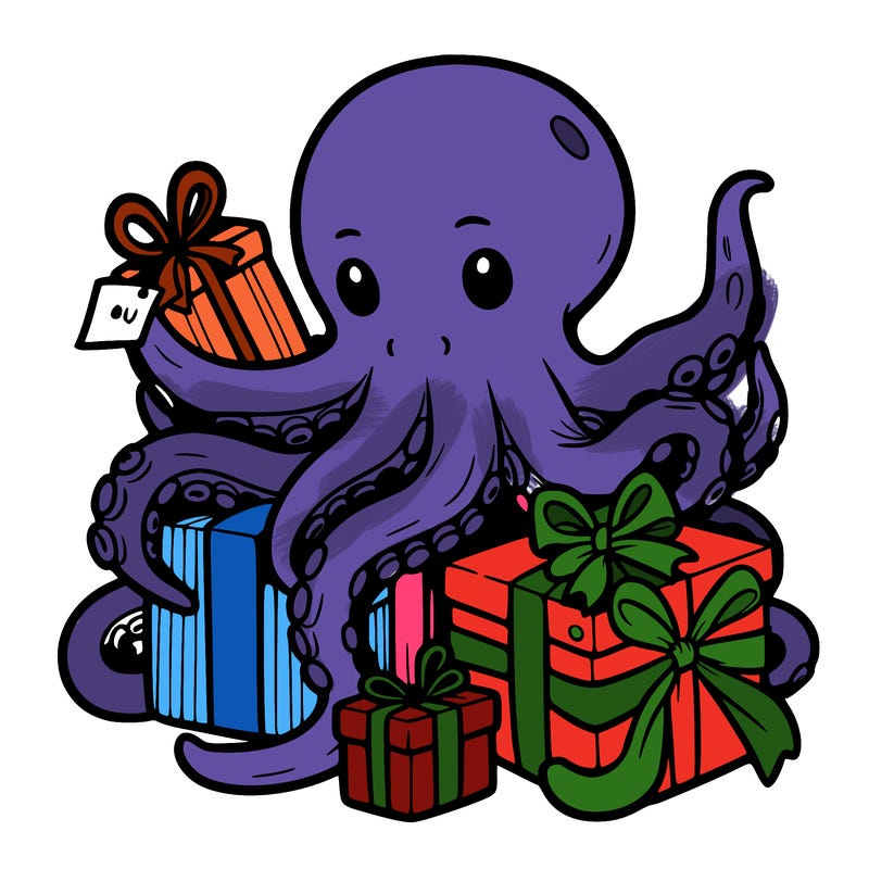 an octopus wrapping gifts