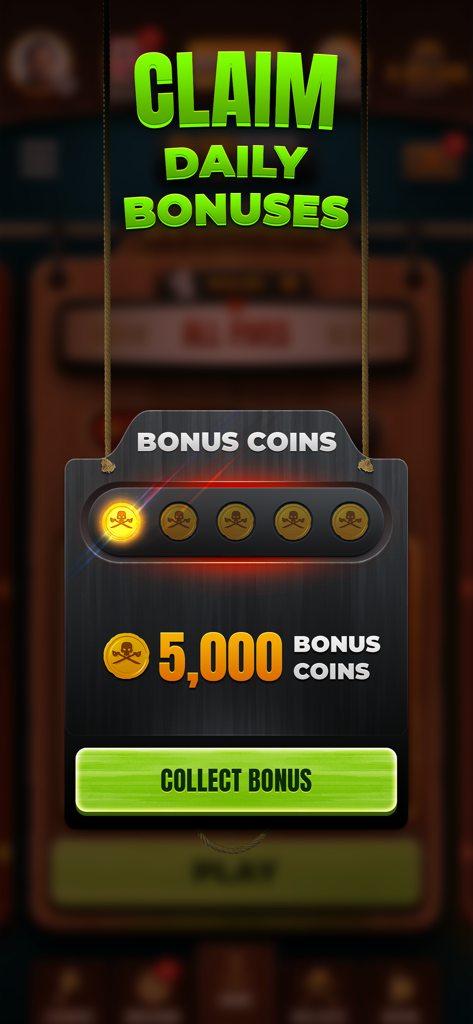 Domino Duel - Online Dominoes - Écran de jeu mobile Domino Duel montrant une récompense bonus quotidienne de 5000 pièces avec un bouton de collecte