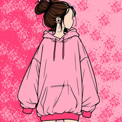 realistic girl with a oversized sweatshirt on and a bun