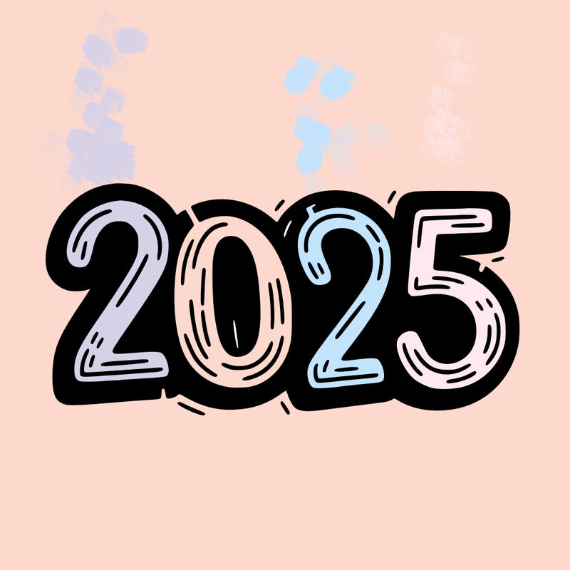 one line scrawled numbers sketch design “2025”