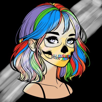 realistic girl with skull