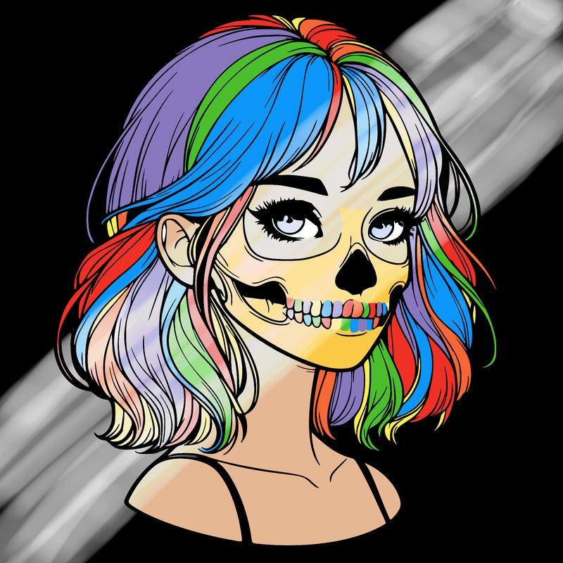 realistic girl with skull