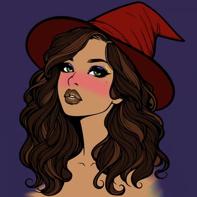 realistic witch girl with wavy hair and lips