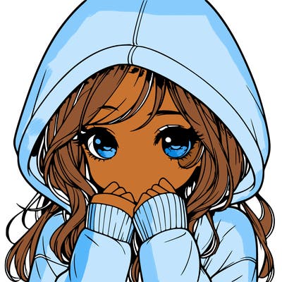 realistic shy girl with hoodie