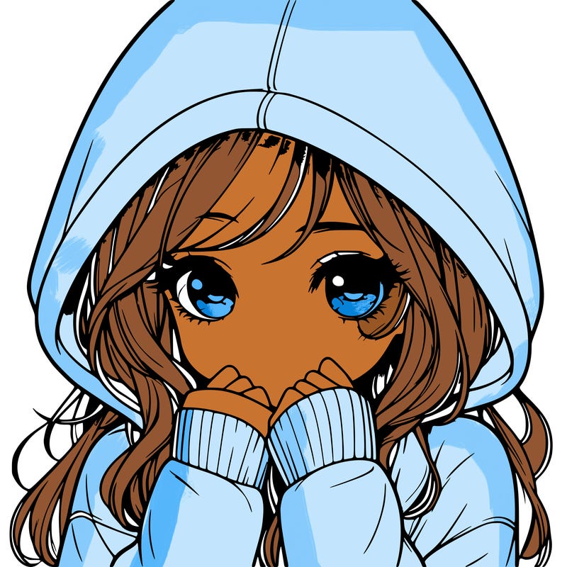realistic shy girl with hoodie