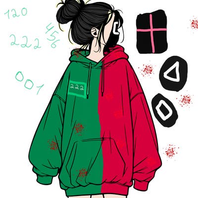 realistic girl with a oversized sweatshirt on and a bun