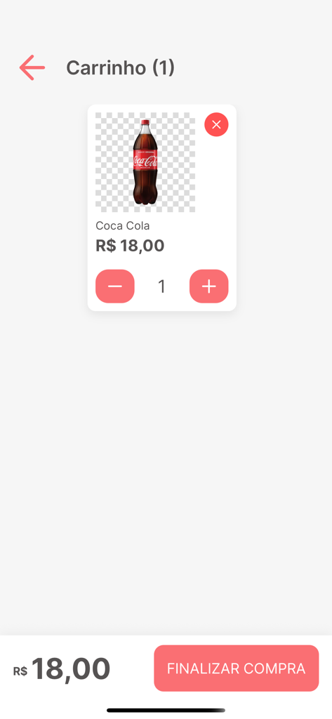 Tela do carrinho de compras do aplicativo HomeMarket mostrando um produto e o botão para finalizar a compra