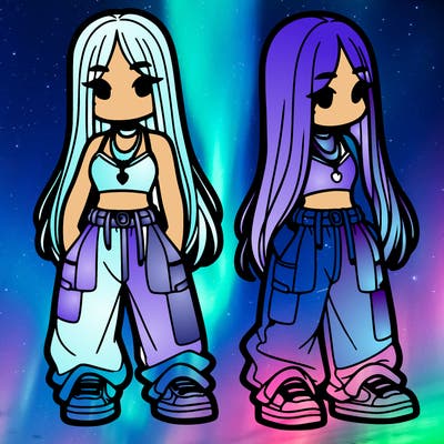 girl in baggy pants crop top and long hair