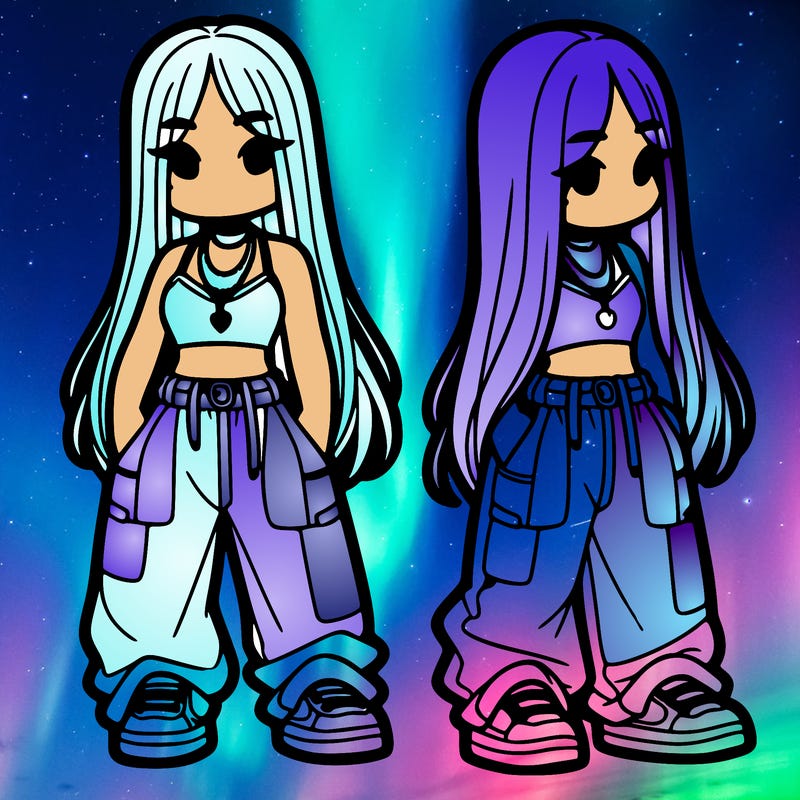 girl in baggy pants crop top and long hair