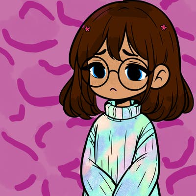 sad girl with glasses in a sweater