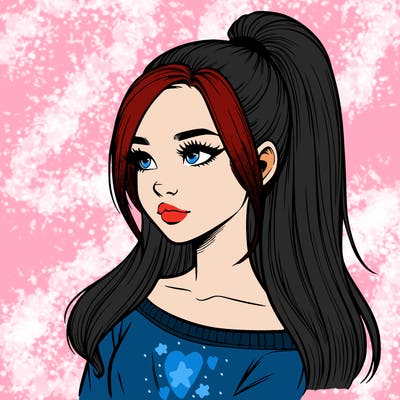 realistic girl with a high ponytail