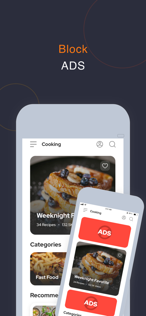 Side by side comparison of a mobile app screen with and without intrusive advertisements.