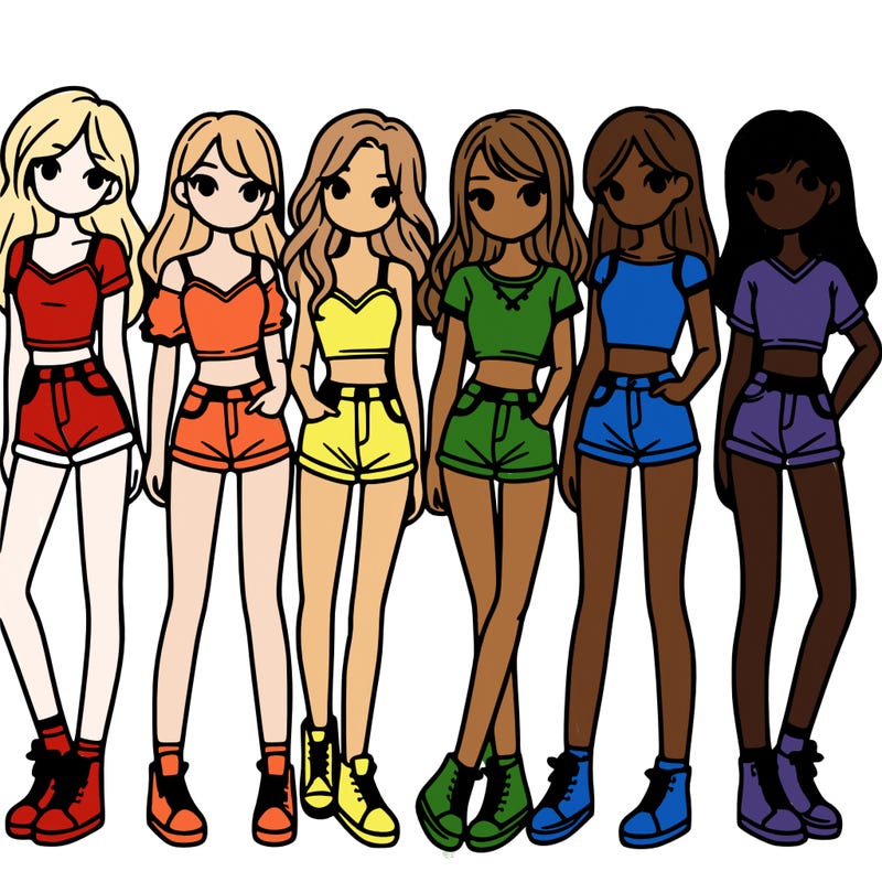 a group of girls wearing crop tops and shorts