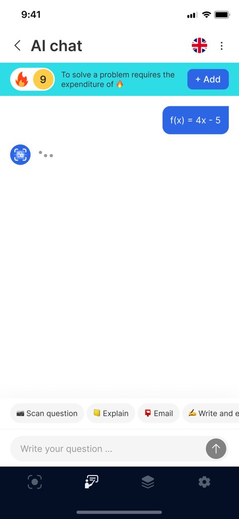 AI chat screen in the Answer AI app solving a math equation