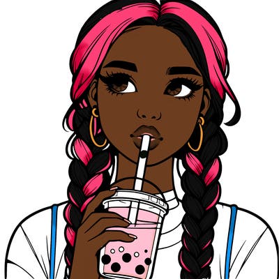 realistic girl with braided hair drinking boba