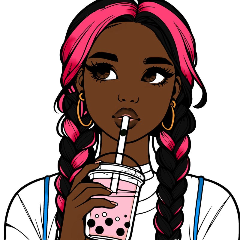 realistic girl with braided hair drinking boba