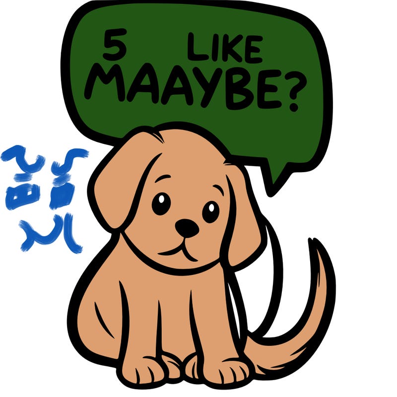 a puppy that says 5 like maybe