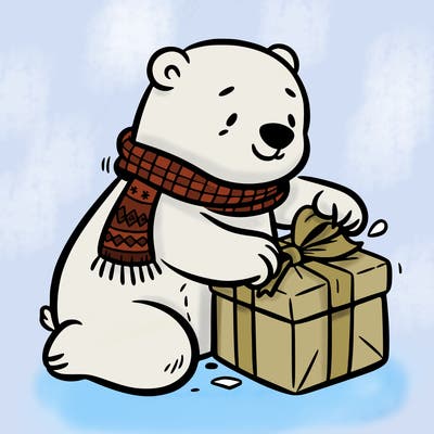 polar bear wrapping a present