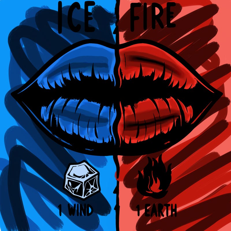 realistic lip split in fourth . 1 fourth ice 1 fire 1wind 1 earth