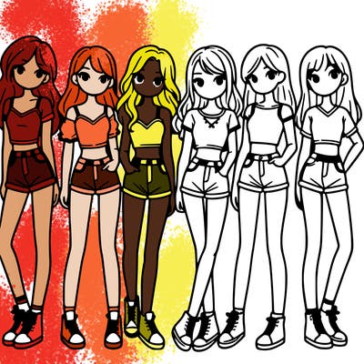 a group of girls wearing crop tops and shorts