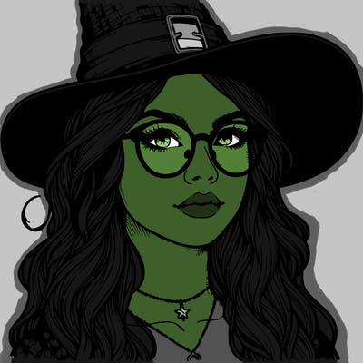 a witch with glasses realistic