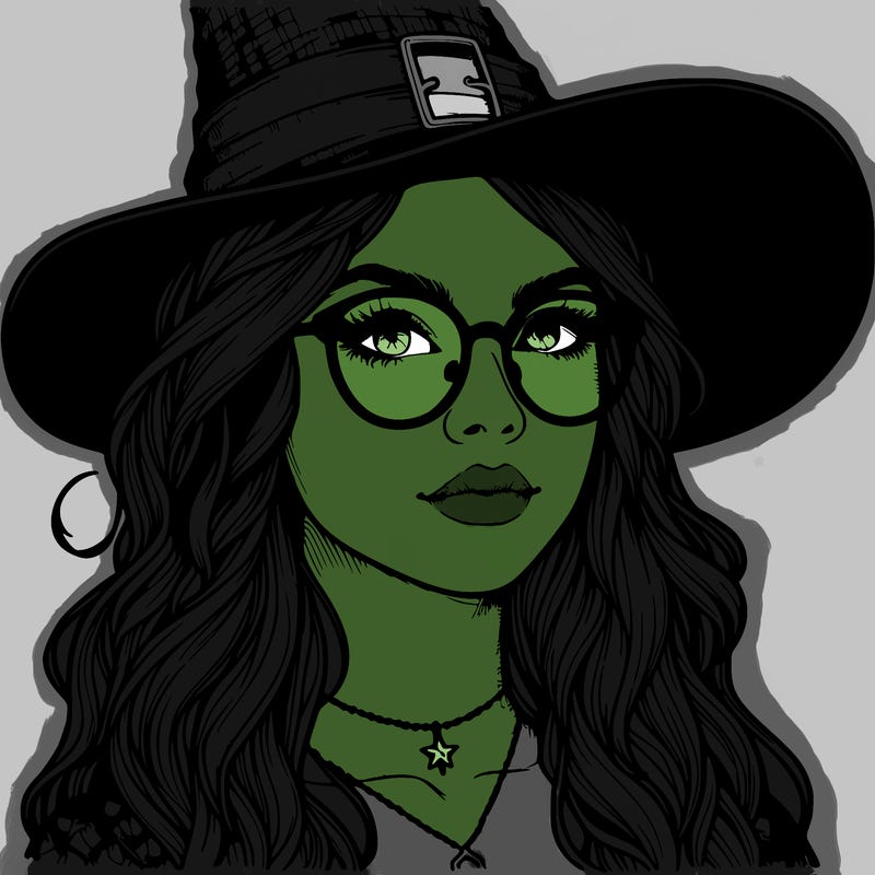 a witch with glasses realistic