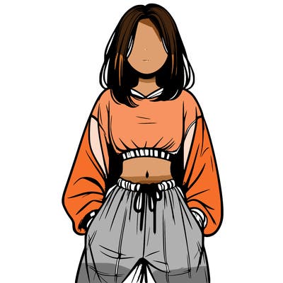 realistic girl faceless with baggy pants and a crop top