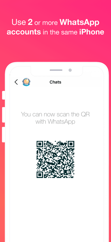 WhatsAgain for WhatsApp - La aplicación WhatsAgain muestra un código QR para sincronizar múltiples cuentas de WhatsApp en un solo iPhone.