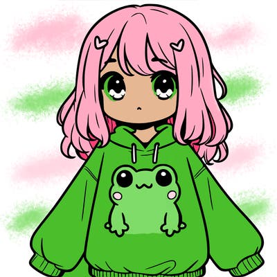 girl wearing frogging sweatshirt