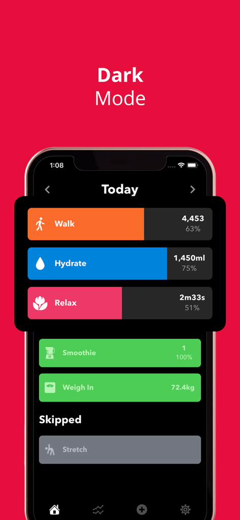 HabitMinder • Habit Tracker - HabitMinder app dashboard displaying daily habits in dark mode