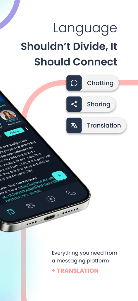 Langaroo plus app interface featuring chatting sharing and instant translation capabilities