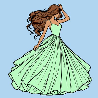 realistic woman with dress flowing in the wind
