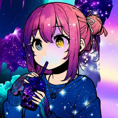 manga character drinking boba