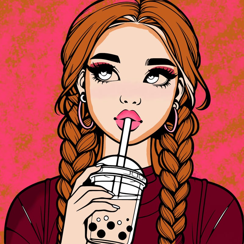 realistic girl with braided hair drinking boba