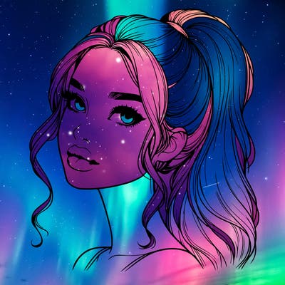 realistic girl with a ponytail on her hair and lips