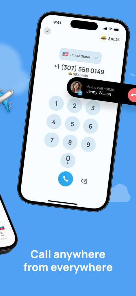 eSIMo app dial pad and international calling interface