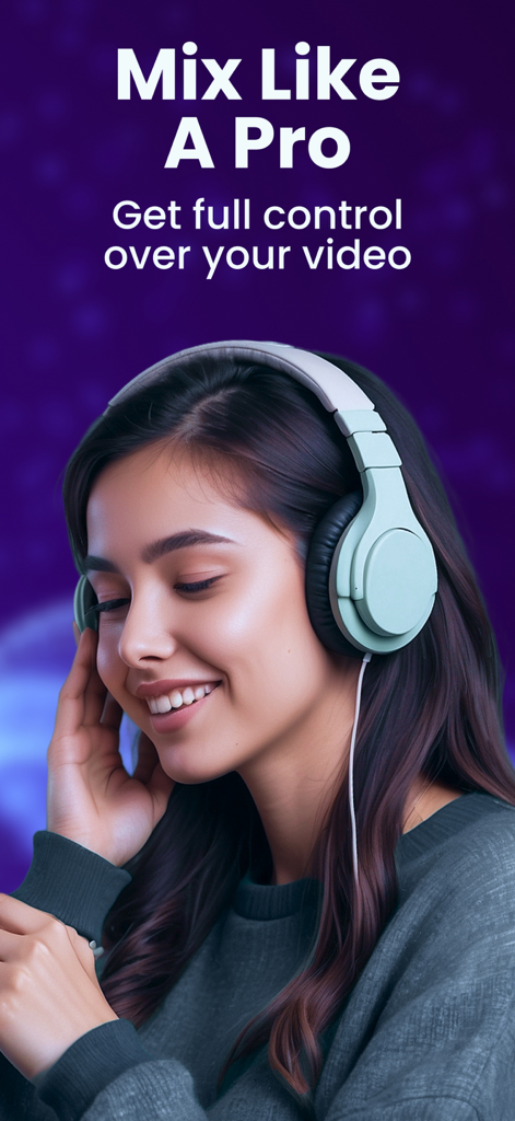Audio Cleaner: Volume Booster - A woman wearing headphones with the text Mix Like A Pro