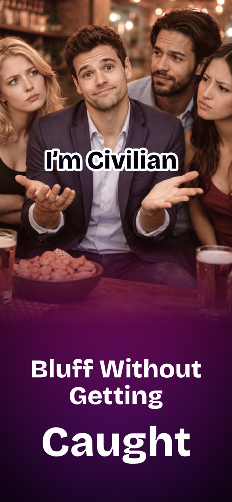 Mr White - Imposter Game: MASK - Un grupo de amigos jugando al juego de deducción social Mr White y mintiendo en una fiesta