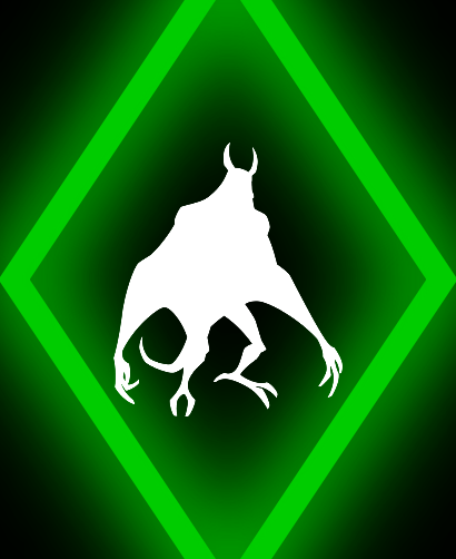 Silhueta branca de alienígena dentro de um diamante verde brilhante para seleção de heróis no aplicativo Omnitrix Simulator