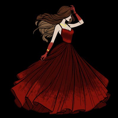 realistic woman with dress flowing in the wind