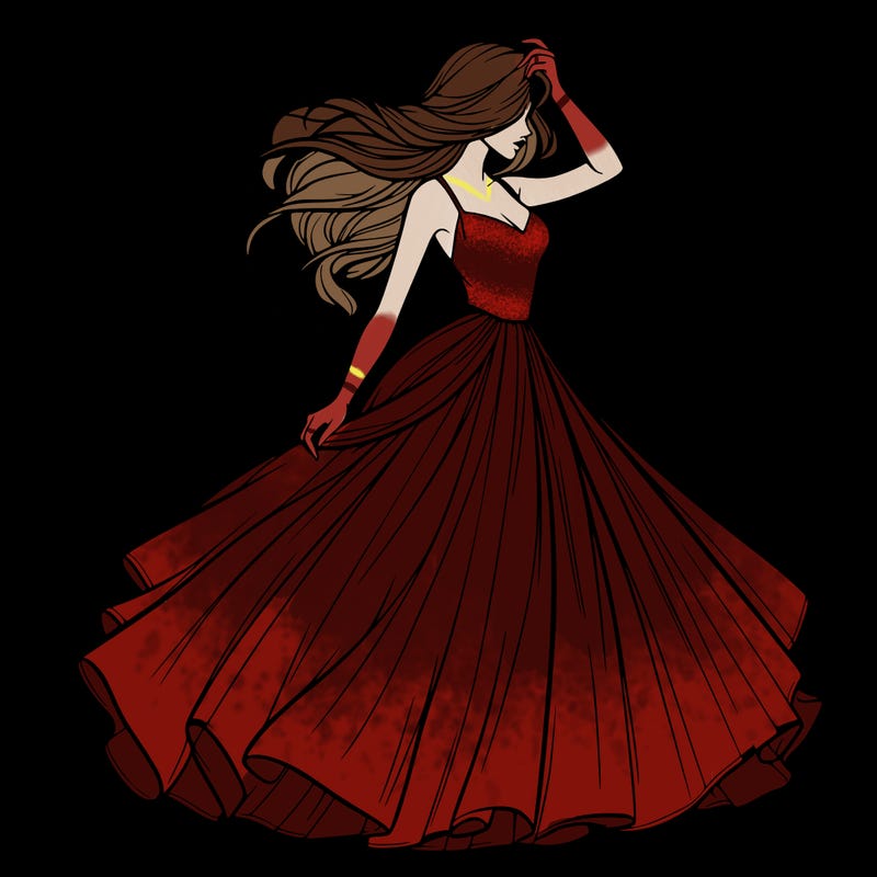 realistic woman with dress flowing in the wind