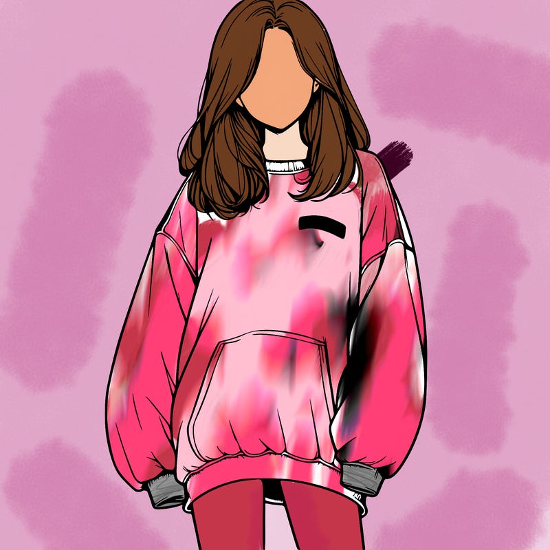 realistic girl in oversized sweatshirt