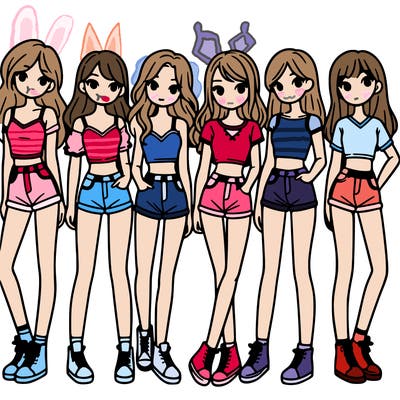 a group of girls wearing crop tops and shorts