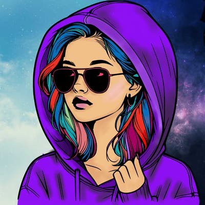 realistic teenage girl, wearing a hoodie and sunglasses