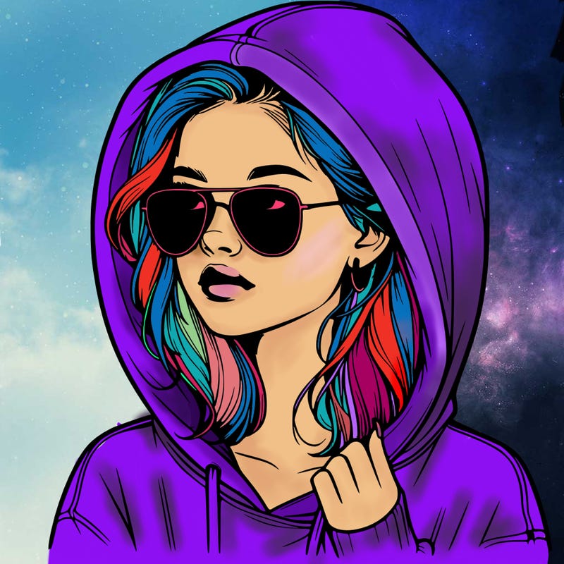 realistic teenage girl, wearing a hoodie and sunglasses