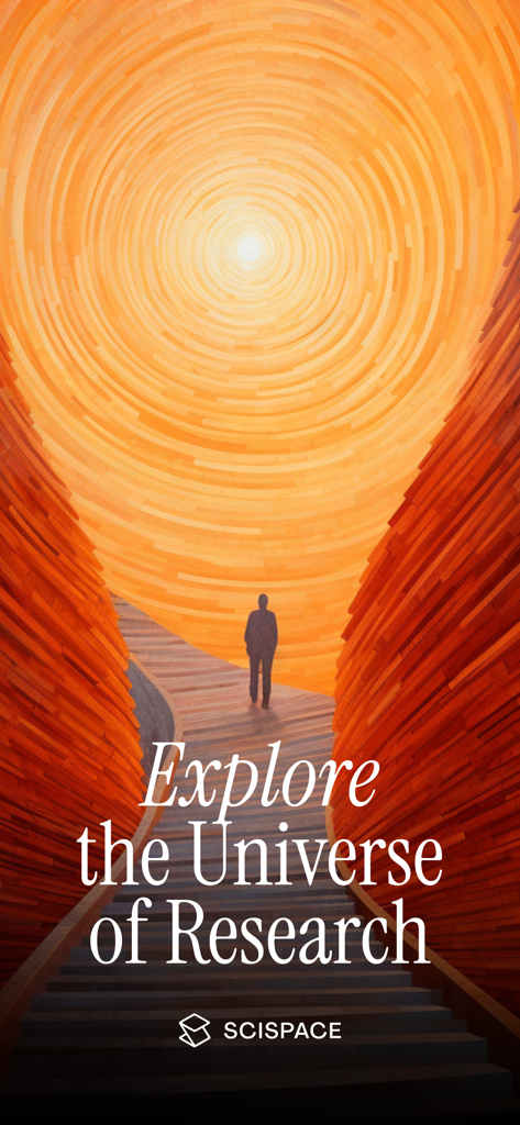 Ilustração artística de uma silhueta caminhando em direção a uma luz circular brilhante com a legenda Explore o Universo da Pesquisa e o logotipo SciSpace