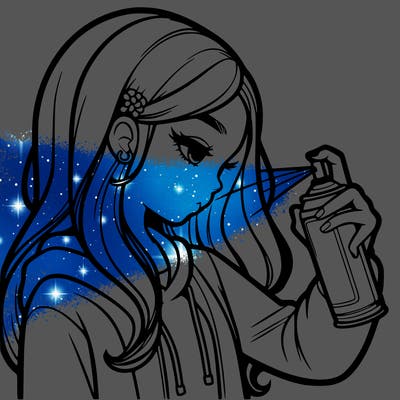 a realistic girl spray painting