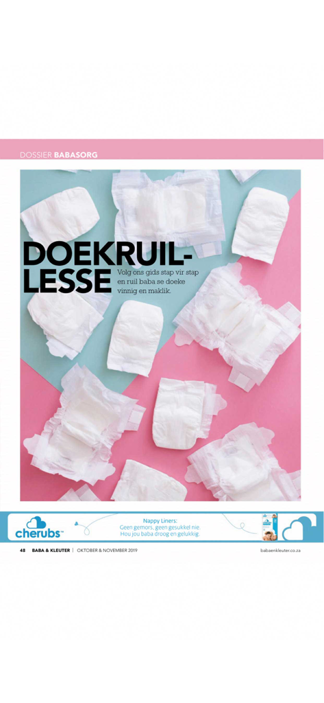 Baba and Kleuter magazine article about diaper changing lessons in Afrikaans