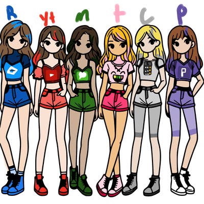 a group of girls wearing crop tops and shorts
