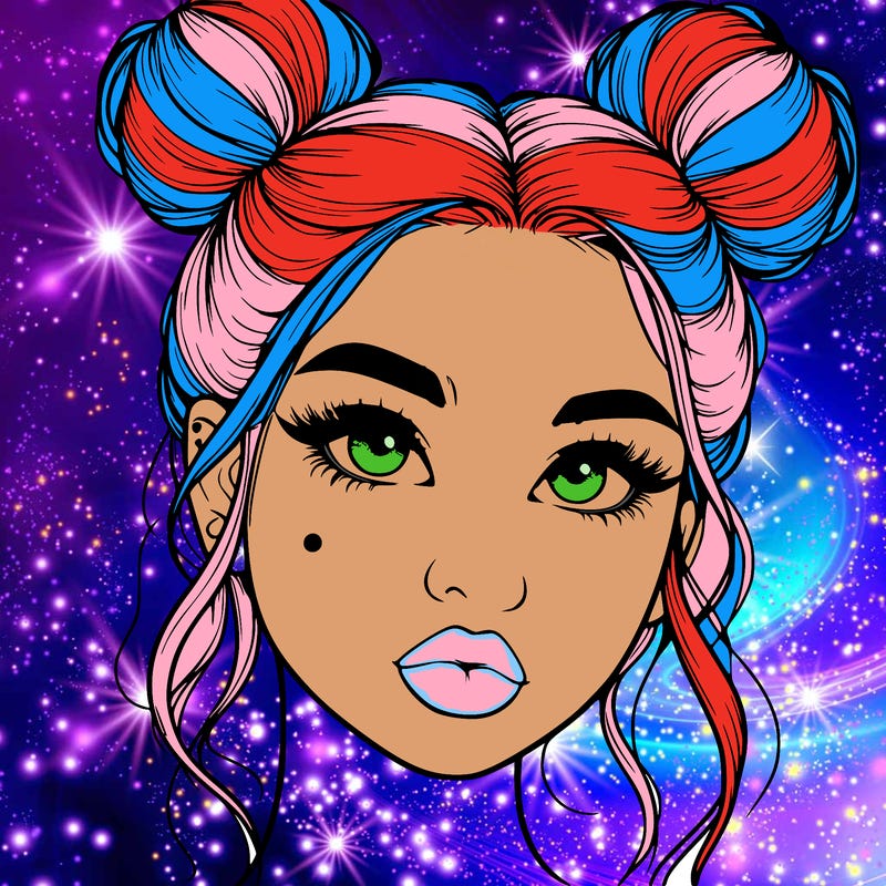 realistic girl with two buns on her hair and lips